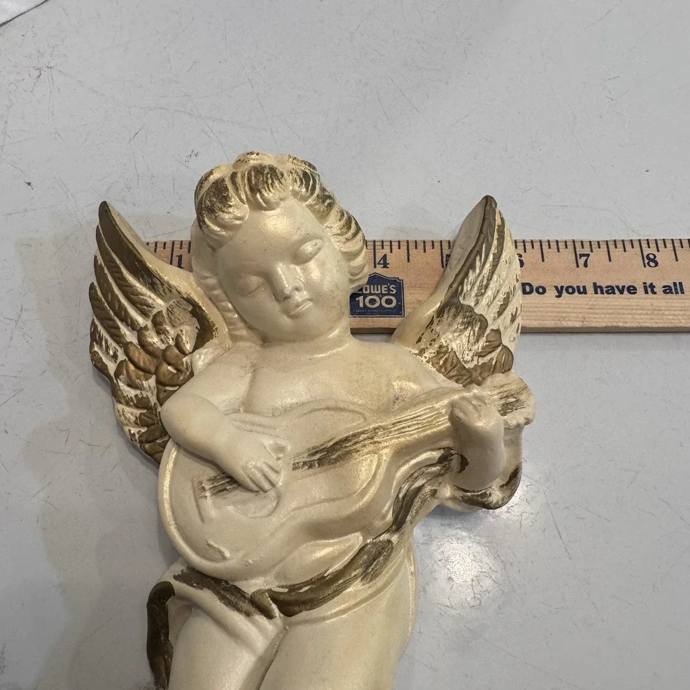 Hand Made Victorian Style Chalkware Cherub Angel Wall Hanger  10x6